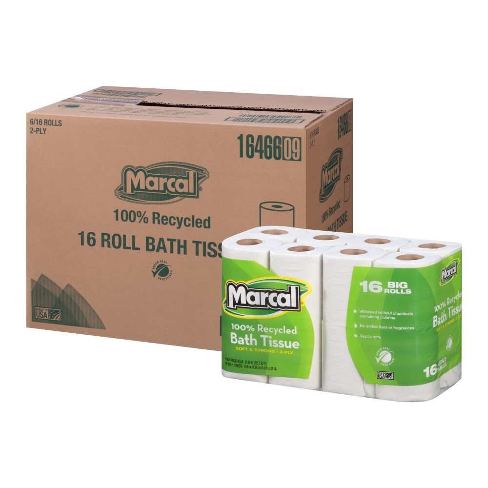 Marcal Small Steps 2-Ply Toilet Paper, 100% Recycled, 168 Sheets Per Roll, Pack Of 16 Rolls