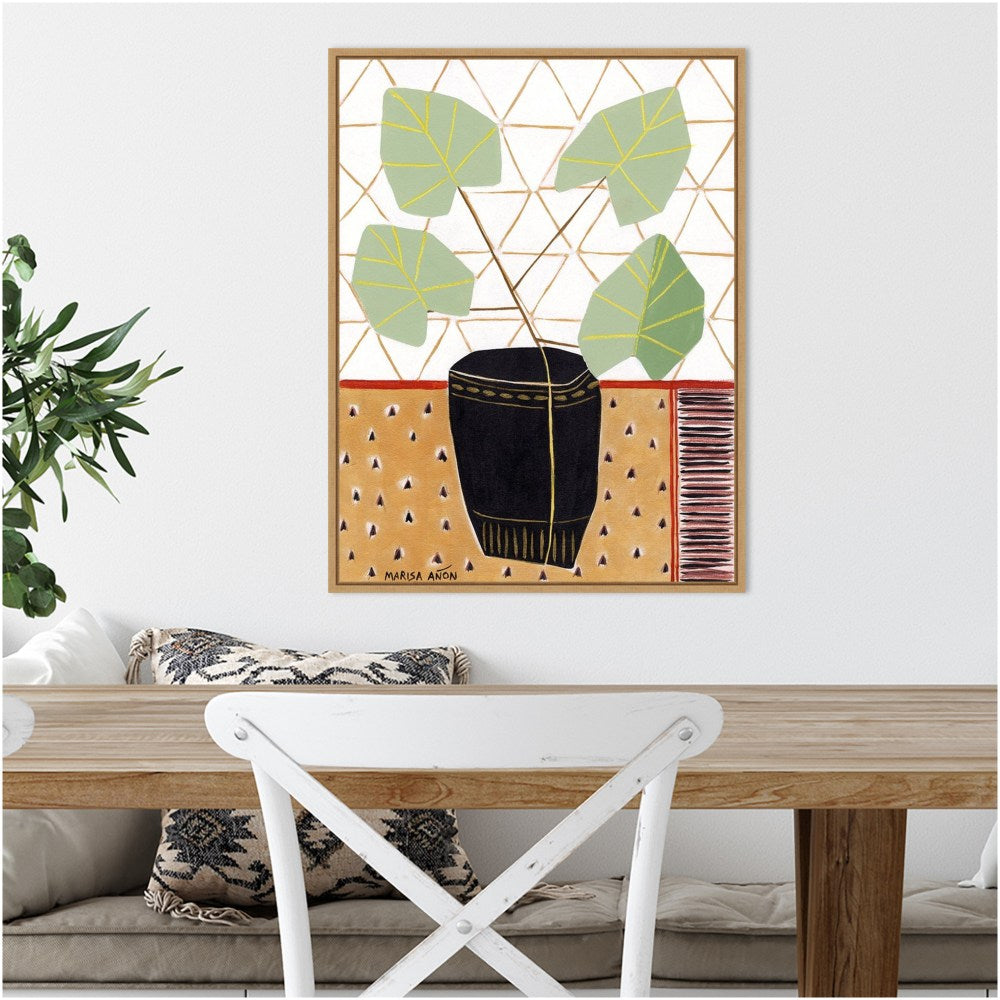 Amanti Art Gold Tablecloth 5 Plant by Marisa Anon Framed Canvas Wall Art Print, 24inH x 18inW, Maple