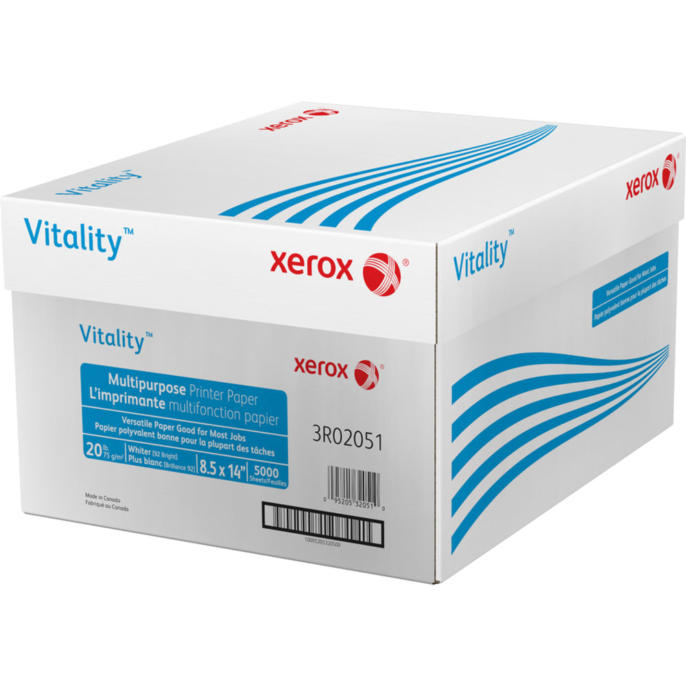 Xerox Vitality Printer & Copy Printer Paper, White, Legal (8.5in x 14in), 5000 Sheets Per Case, 20 Lb, 92 Brightness, Case Of 10 Reams