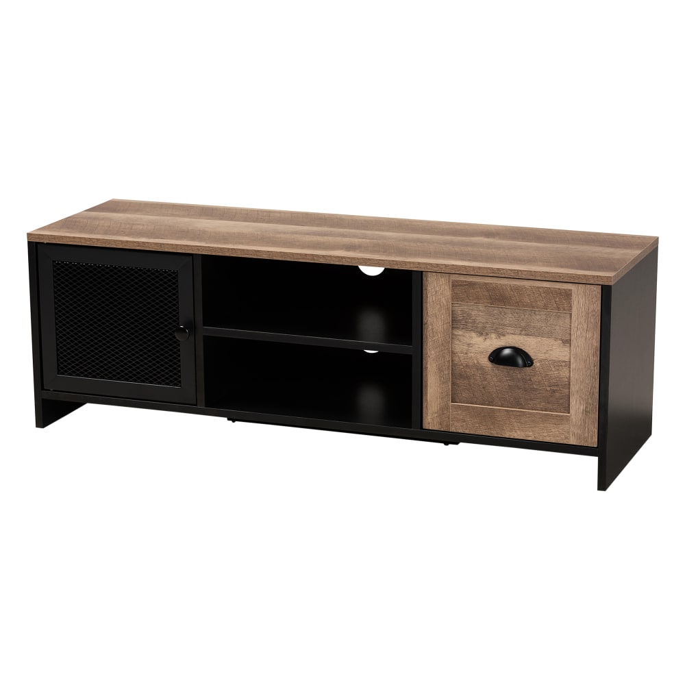 Baxton Studio Connell 2-Tone 2-Door TV Stand For 43.3in TVs, Natural Brown/Black