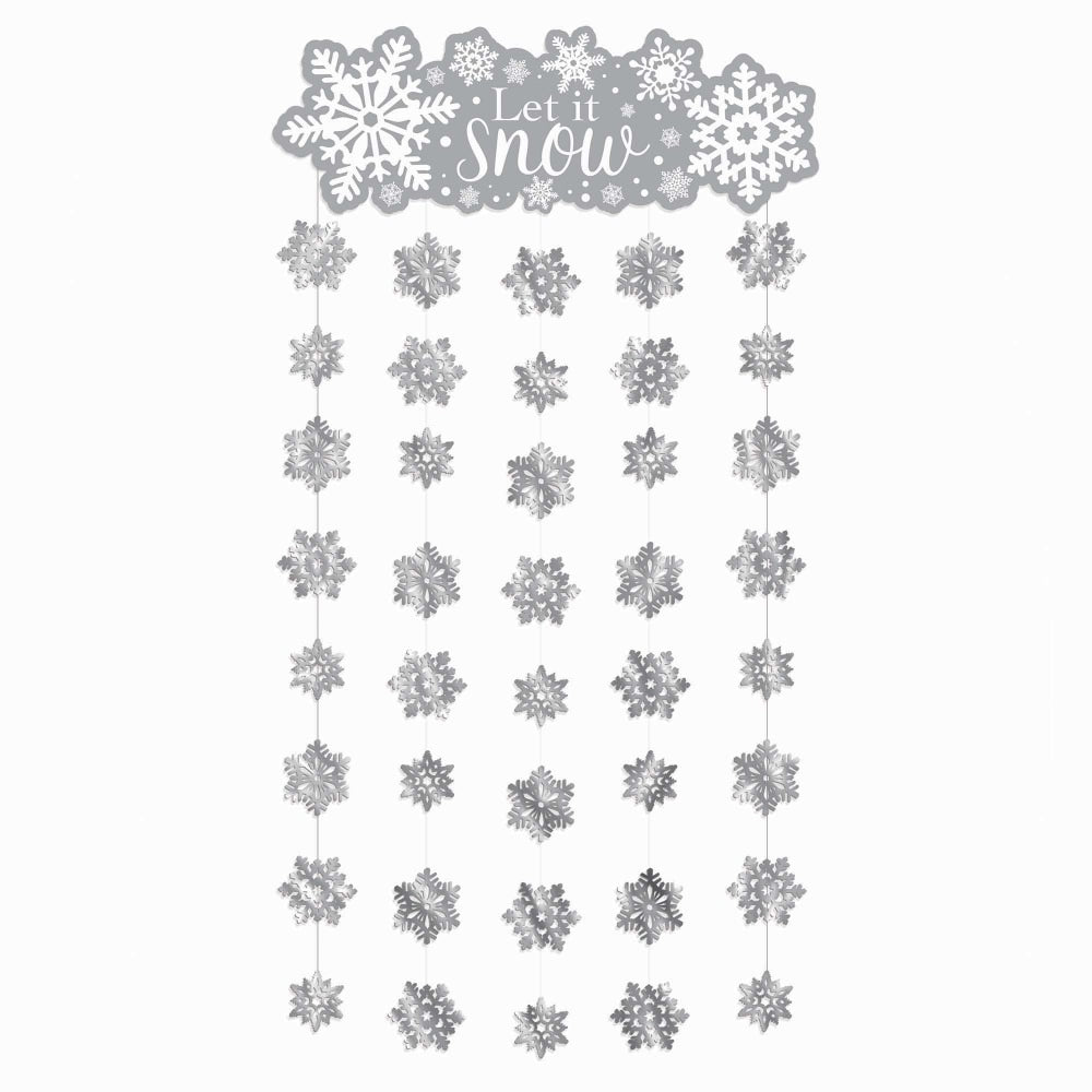 Amscan Christmas Winter Doorway Curtains, 77in x 39in, Silver, Pack Of 2 Doorway Curtains