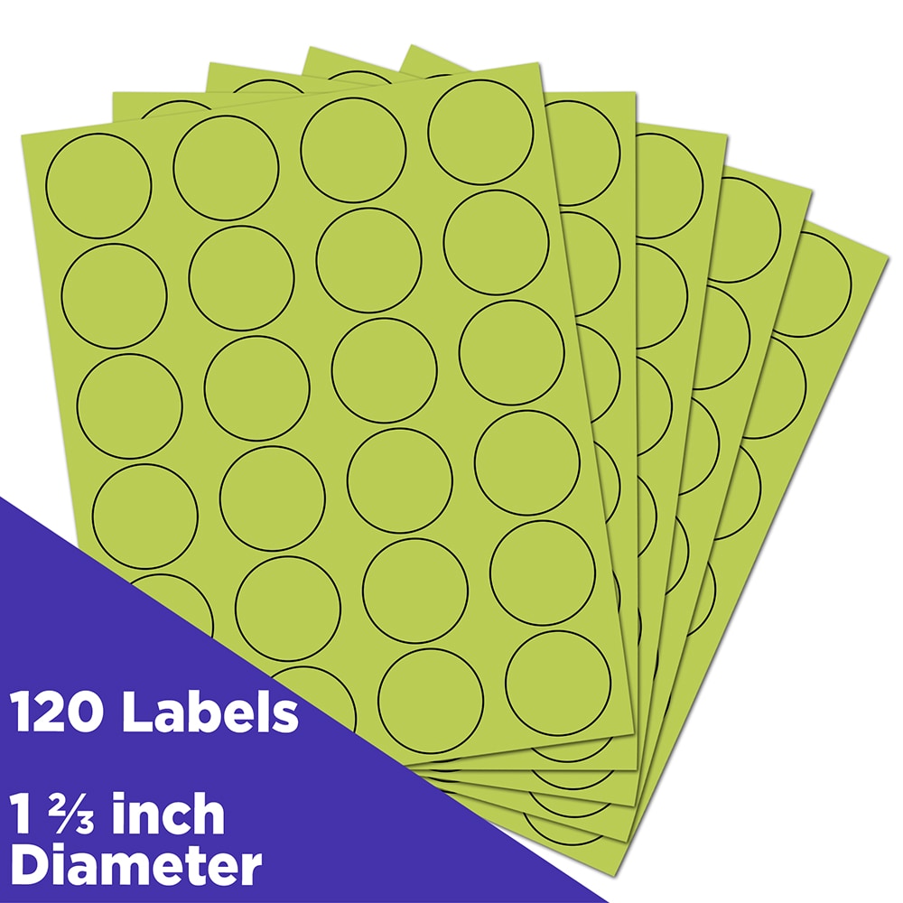 JAM Paper Circle Label Sticker Seals, 1 2/3in, Lime Green, Pack Of 120