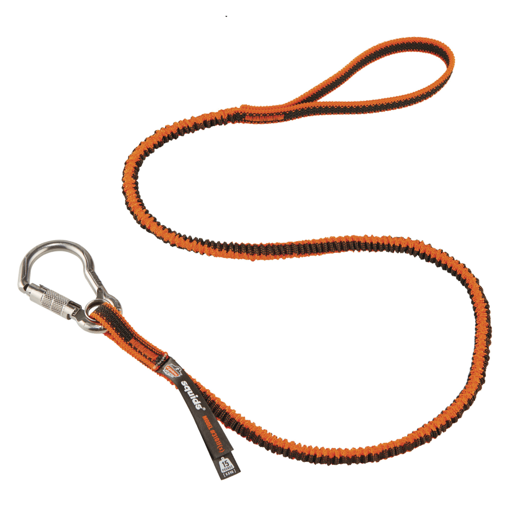 Ergodyne Squids 3101F(X) Tool Lanyards With Single Stainless Carabiner, 15 Lb, 48in, Orange/Gray, Pack Of 6 Lanyards