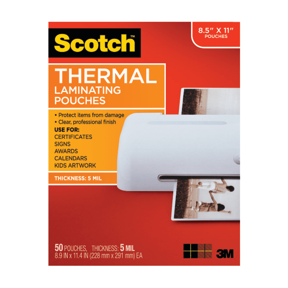 Scotch Thermal Laminating Pouches, 8 15/16in x 11 7/16in, Clear, Pack Of 50 Sheets, TP5854-50