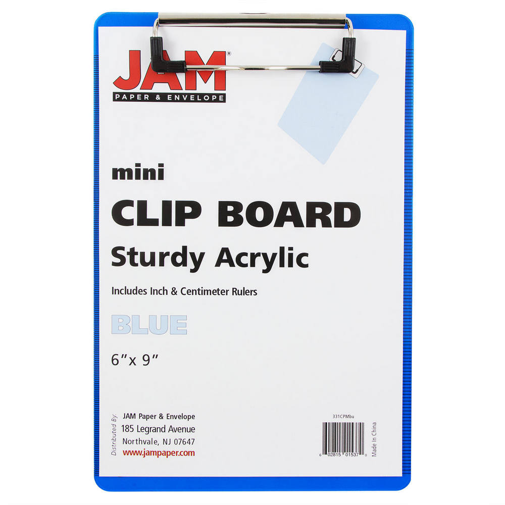 JAM Paper Plastic Mini Clipboard, 6in x 9in, Blue