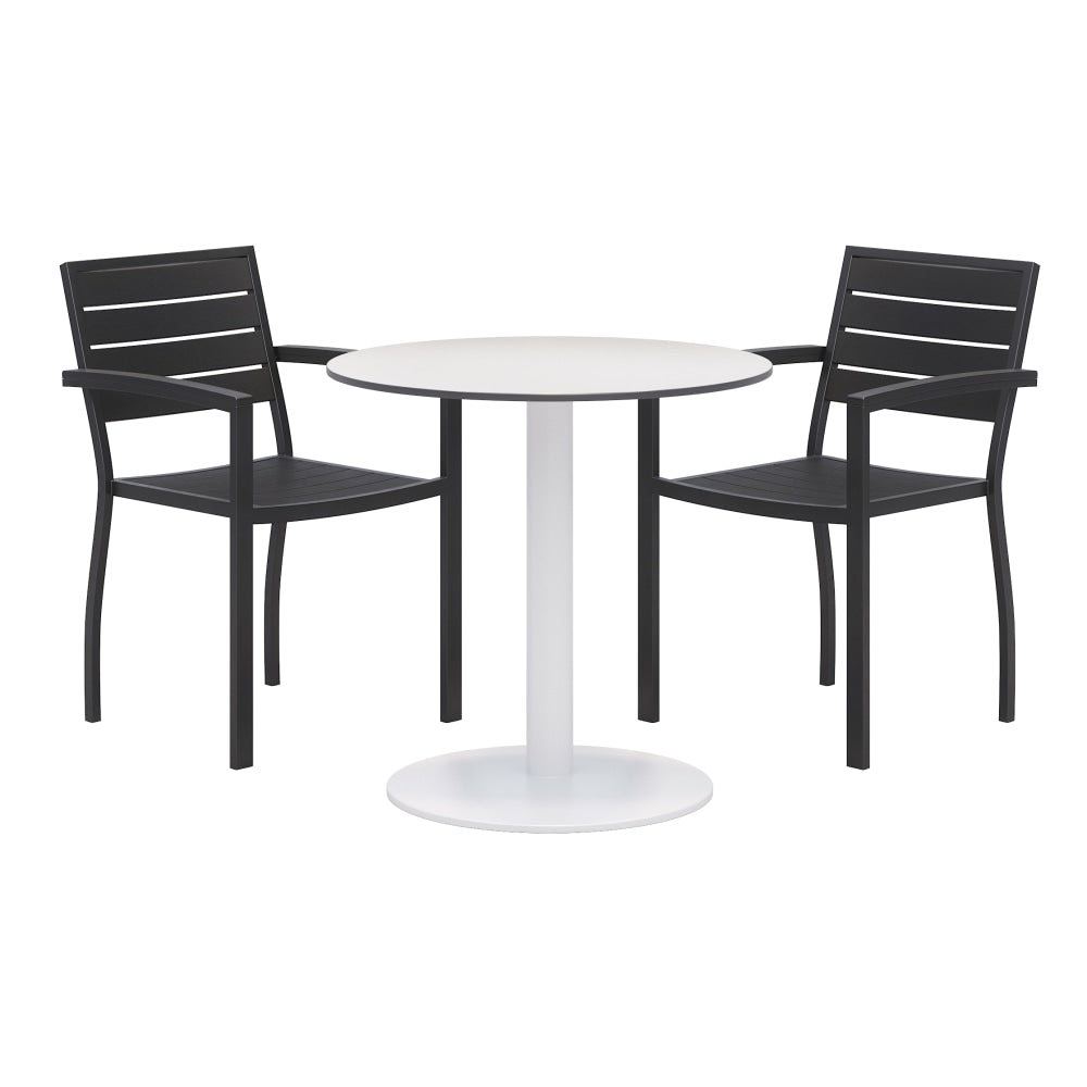 KFI Studios Eveleen 3-Piece Outdoor Patio Set, 33-13/16inH x 36inW x 36inD, White Table, White/Gray Chairs