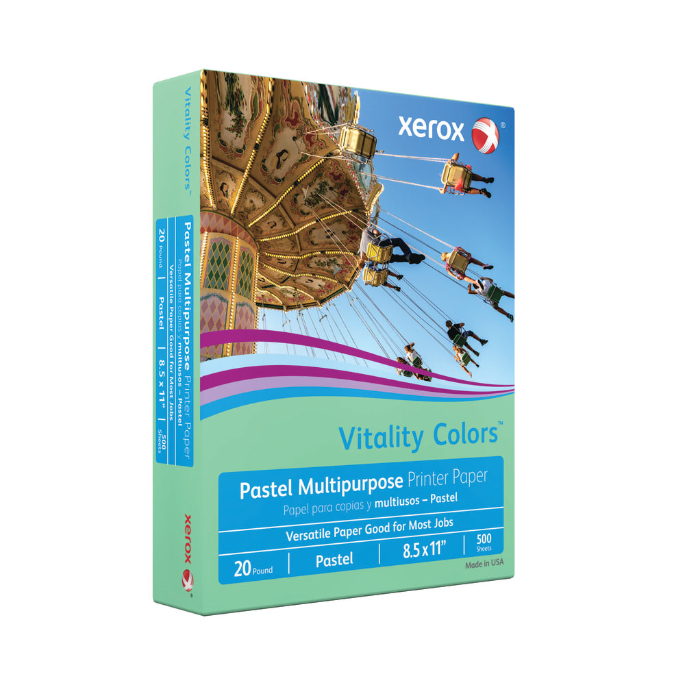 Xerox Vitality Colors Color Multi-Use Printer & Copy Paper, Green, Letter (8.5in x 11in), 500 Sheets Per Ream, 20 Lb, 30% Recycled