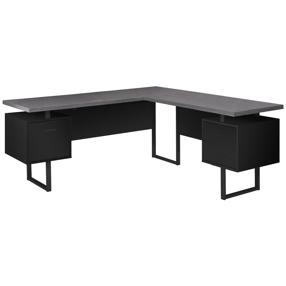 Monarch Specialties Dallas 71inW L-Shaped Computer Desk, Black/Gray