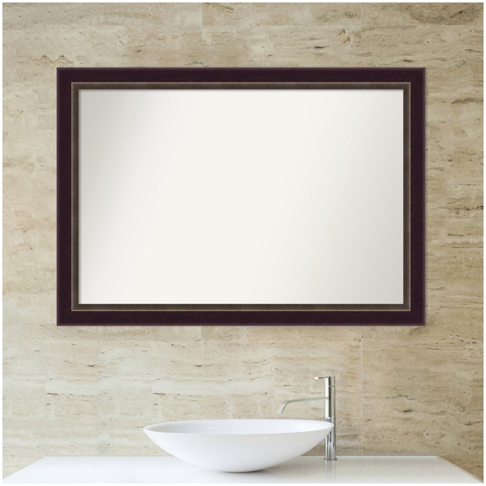 Amanti Art Non-Beveled Rectangle Wood Framed Bathroom Wall Mirror, 28-1/4in x 40-1/4in, Signore Bronze