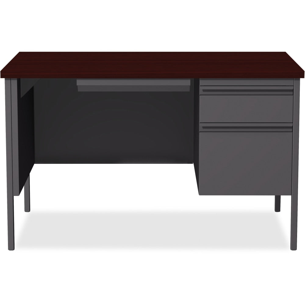 Lorell Fortress Series 48inW Steel Pedestal Writing Desk, Right-Handed, Charcoal/Mahogany