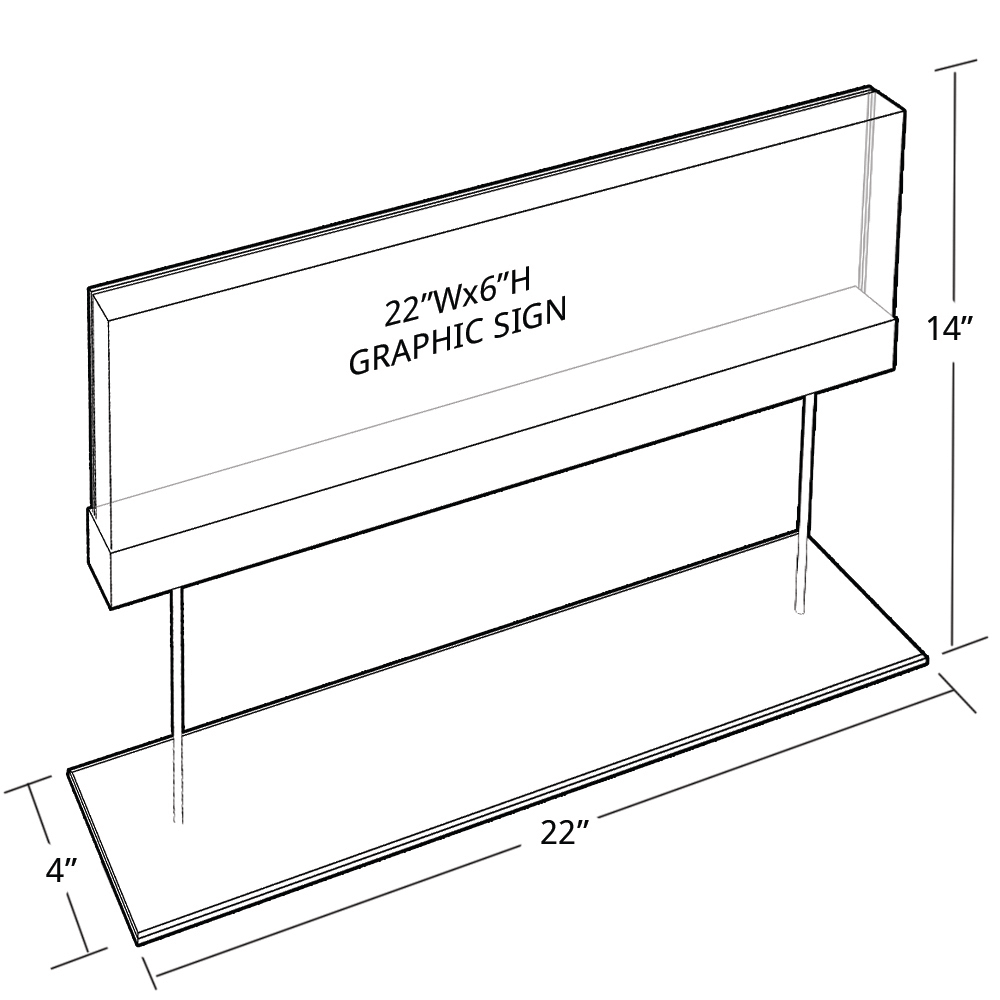 Azar Displays Elite Series Acrylic Horizontal Block Countertop Sign Holder, 6inH x 22inW, Chrome