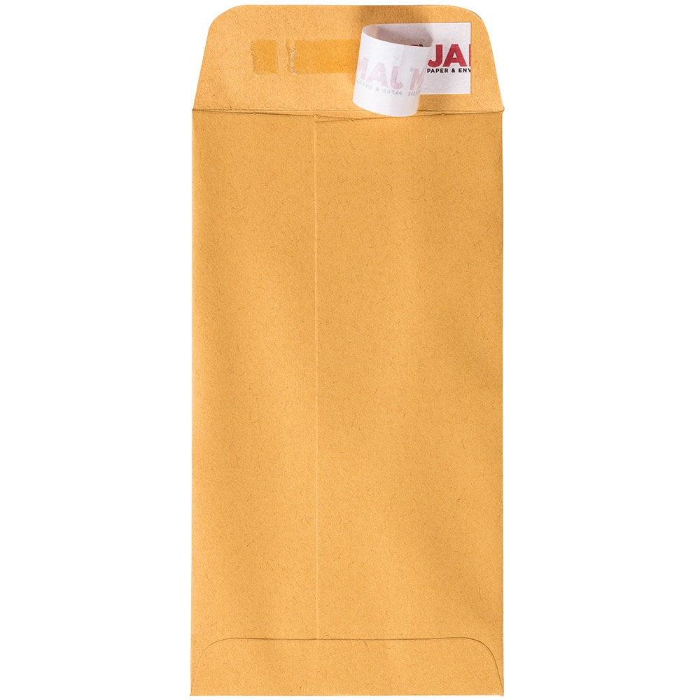 JAM Paper #7 Kraft Manila Coin Envelopes, 3-1/2in x 6-1/2in, Brown, Pack Of 50 Envelopes