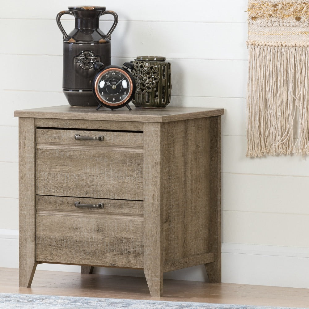 South Shore Lionel 2-Drawer Nightstand, 23-1/4inH x 22-3/4inW x 18-1/4inD, Weathered Oak