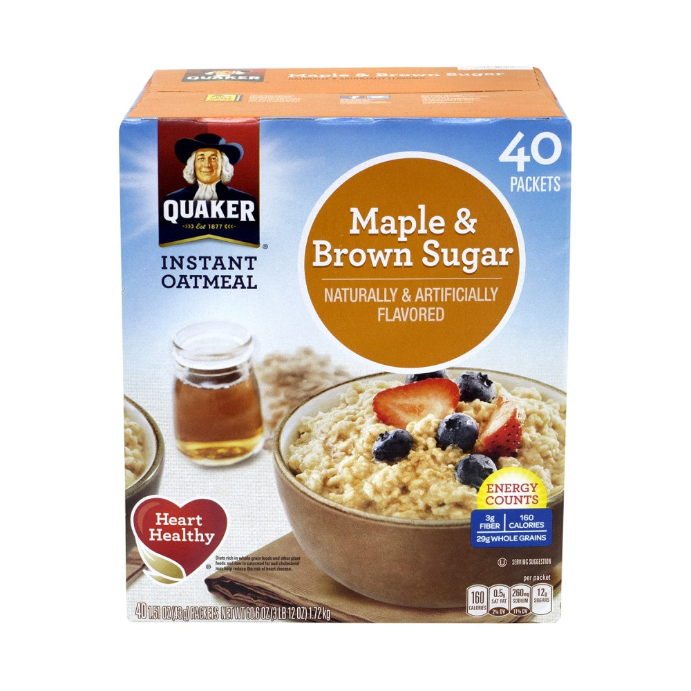 Quaker Instant Oatmeal Packets, Maple And Brown Sugar, Box Of 40 Packets