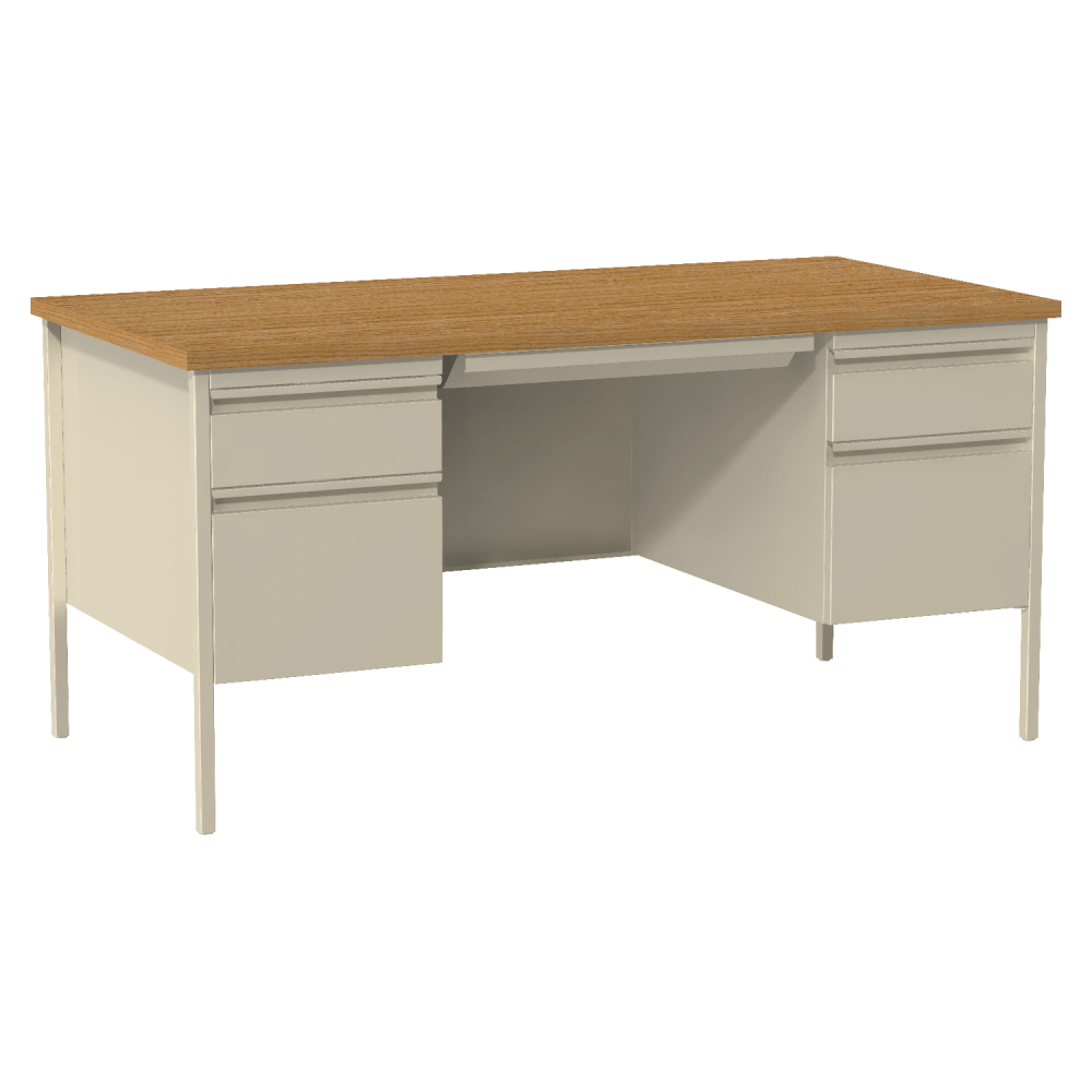 Lorell Fortress Series 60inW Steel Double Pedestal Writing Desk, Putty/Oak