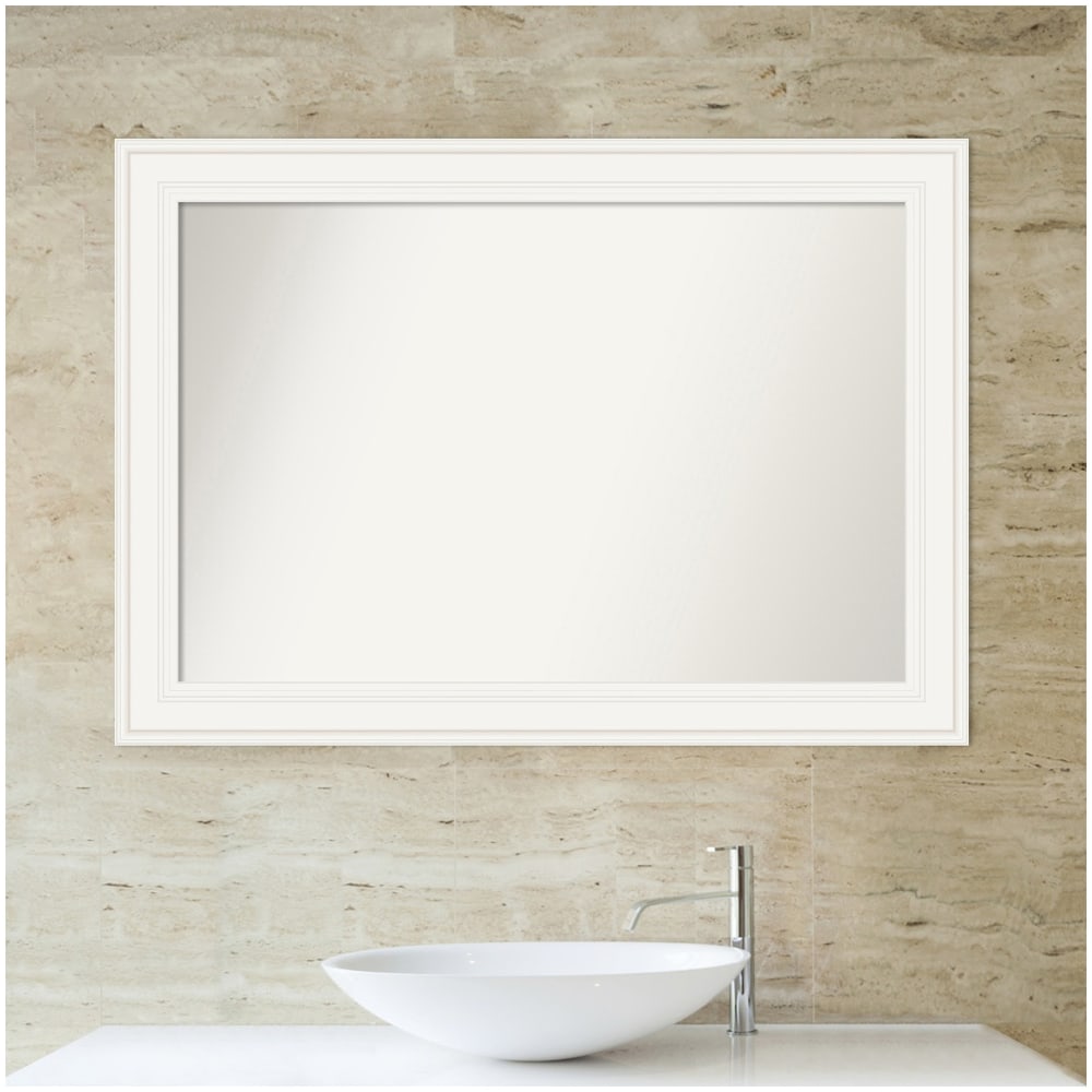 Amanti Art Non-Beveled Rectangle Framed Bathroom Wall Mirror, 29-1/2in x 41-1/2in, Ridge White