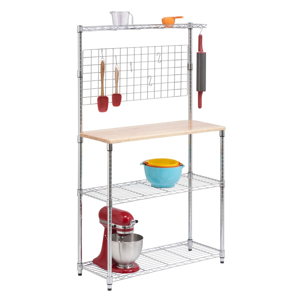 Honey-Can-Do Urban Steel Bakers Rack With Wood Cutting Board, 2-Tiers, Chrome/Wood