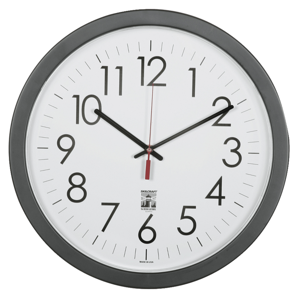 SKILCRAFT Self-Set Wall Clock, 14 1/2inW, Black/White (AbilityOne 6645-01-623-8823)