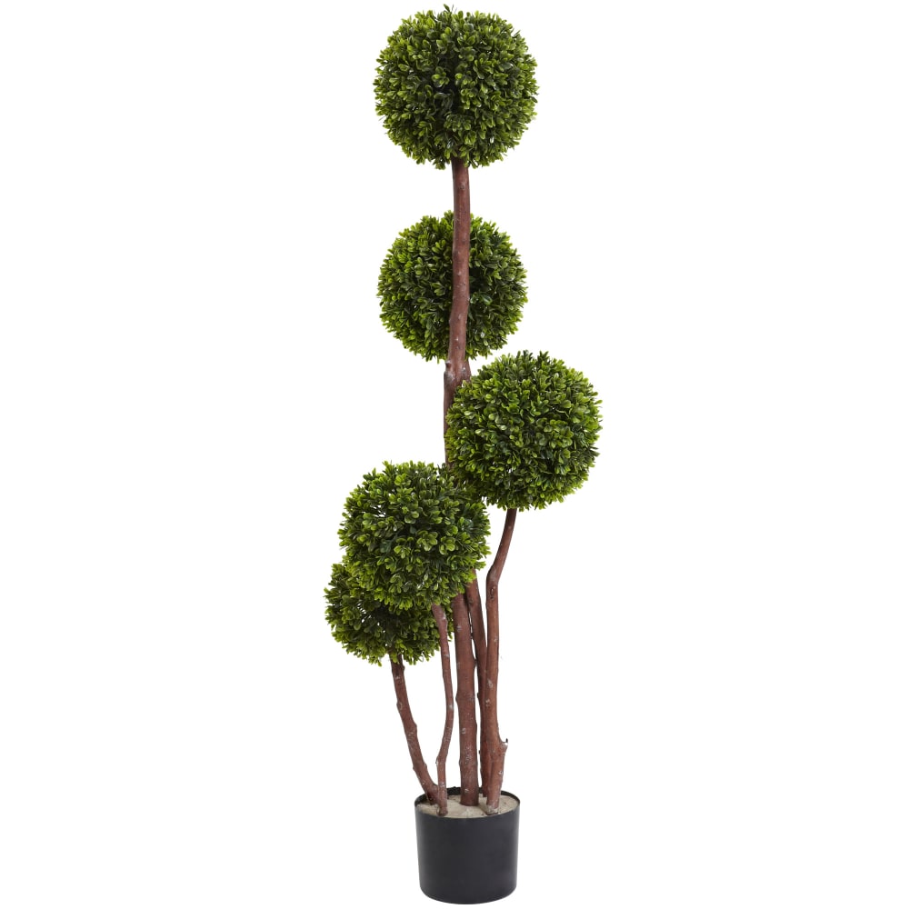 Nearly Natural 4ftH Artificial Boxwood Topiary Tree With Pot, Green/Black