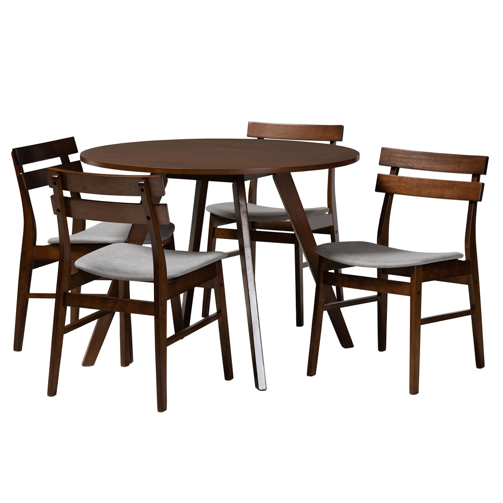 Baxton Studio Eiko Dining Set, 29-1/2inH x 39-7/16inW x 39-7/16inD, Light Gray/Walnut