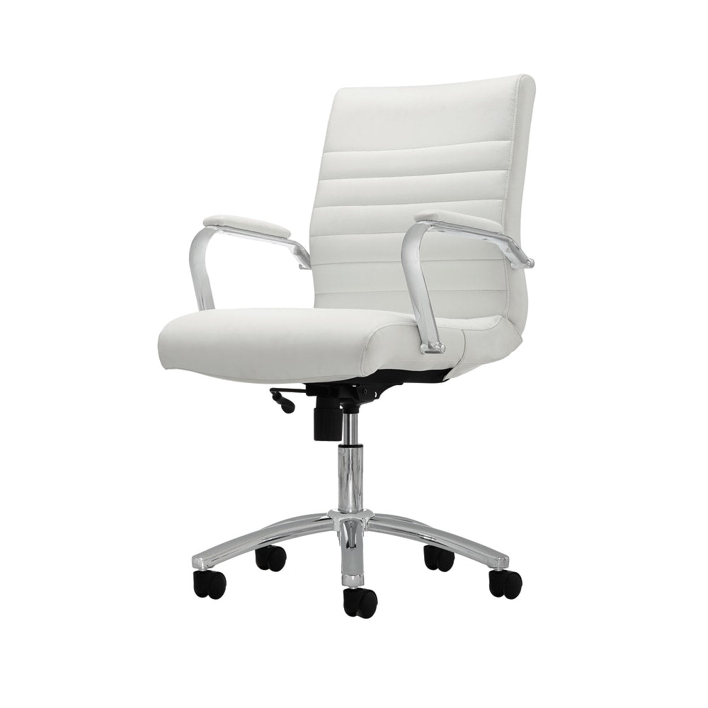 Realspace Modern Comfort Winsley Bonded Leather Mid-Back Manager Chair, White/Silver, BIFMA Compliant