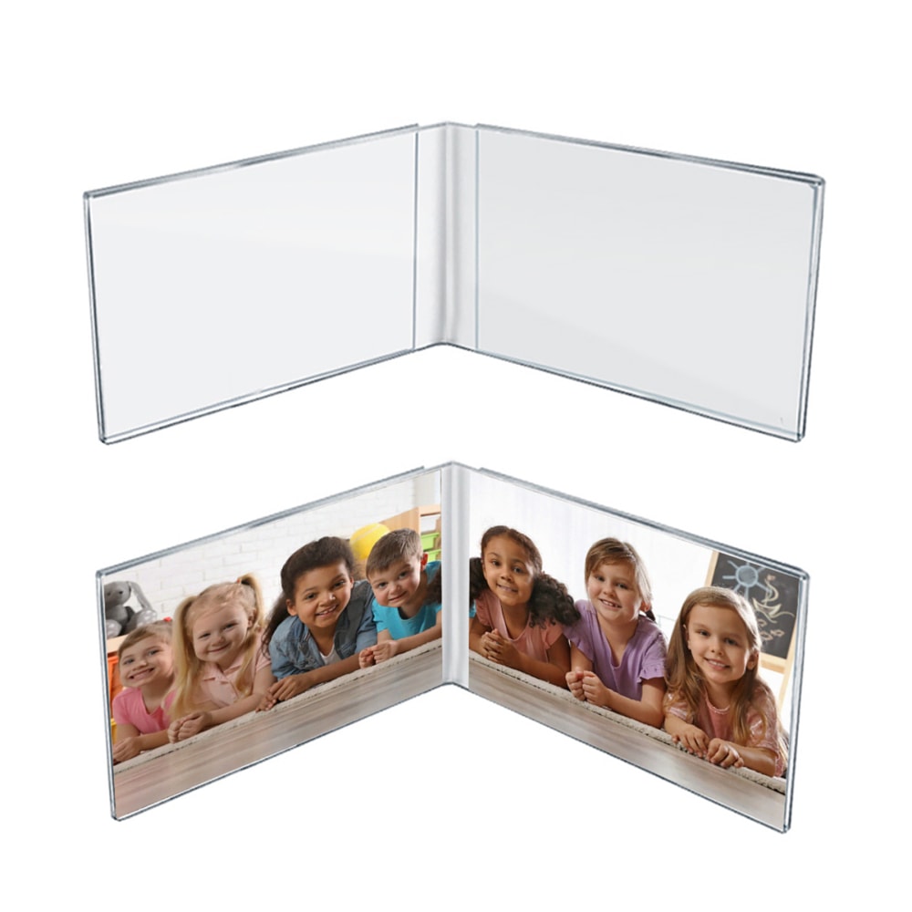 Azar Displays Side By Side Acrylic Double Photo Holders, 5inH x 14inW x 3inD, Clear, Set Of 2 Holders