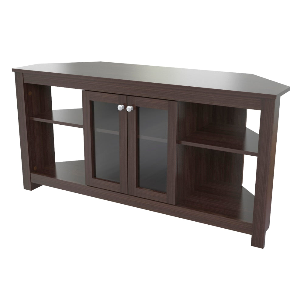 Inval Corner TV Stand With Glass Doors For 60in TVs, 24-1/4inH x 49-1/8inW x 16-1/8inD, Espresso