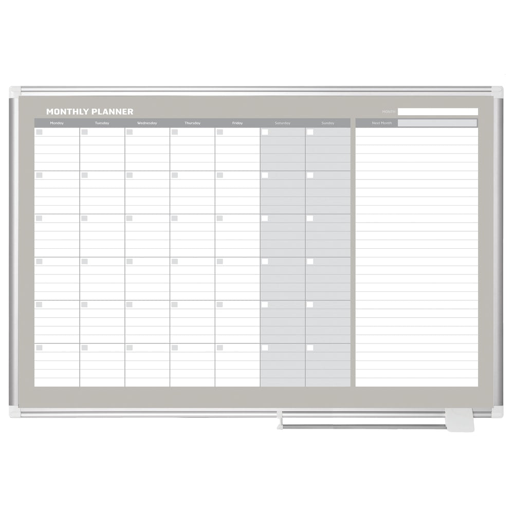 MasterVision Gold Ultra Magnetic Dry-Erase Monthly Calendar Planning Board, Lacquered Steel, 48in x 36in, White/Plate Gray, Silver Aluminum Frame