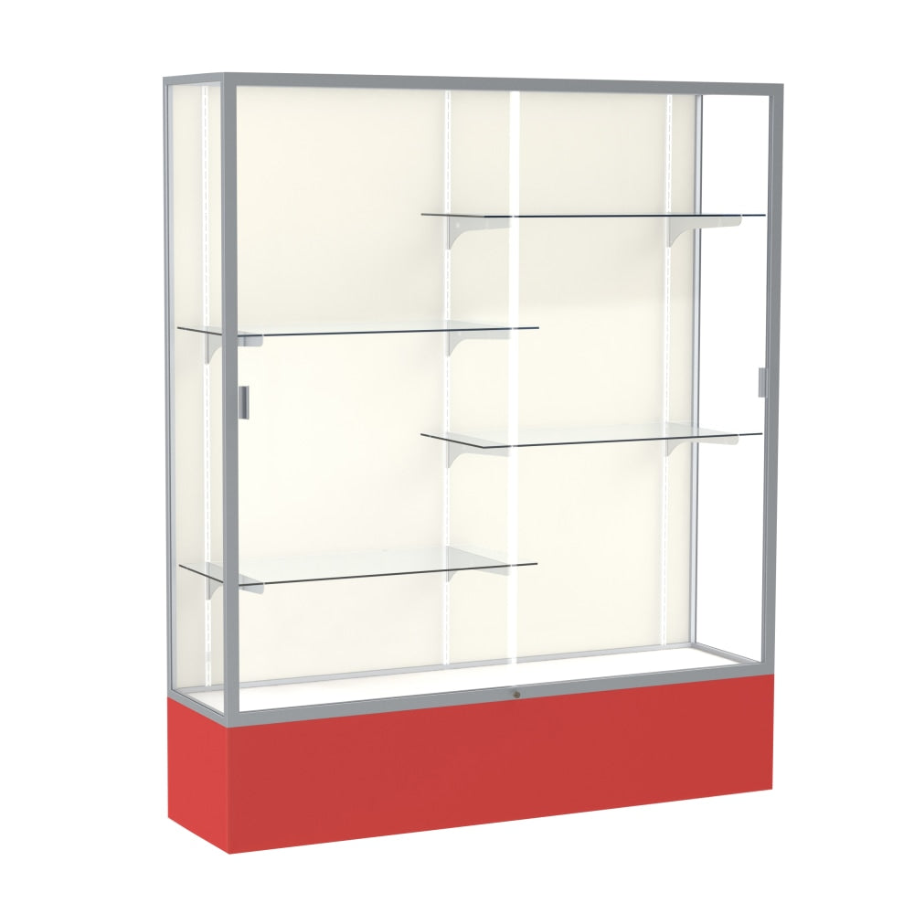 Waddell Spirit 4-Shelf Floor Display Case, 72inH x 60inW x 16inD, Red Base/Satin Finish