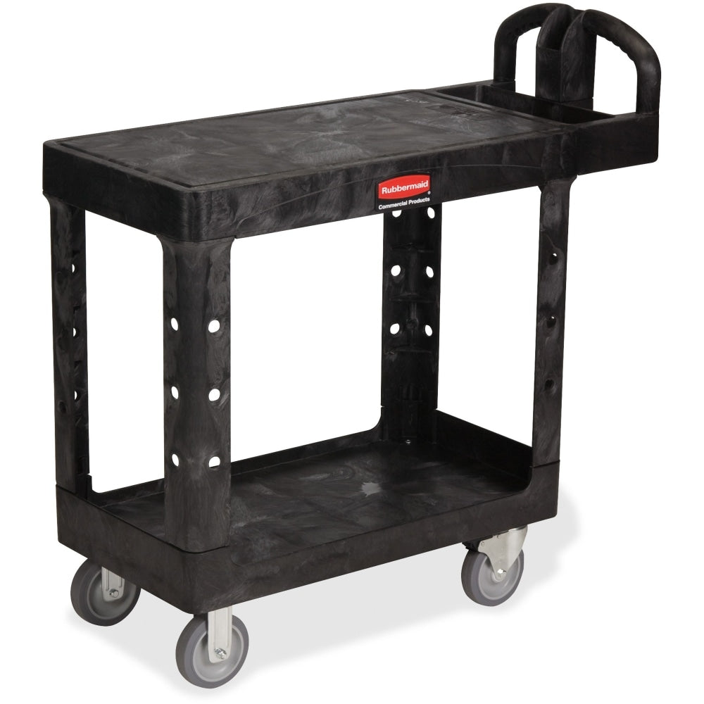 Rubbermaid Commercial Flat Shelf 2-Shelf Utility Cart, 33 1/3inH x 19 3/16inW x 37 7/8inD, Black