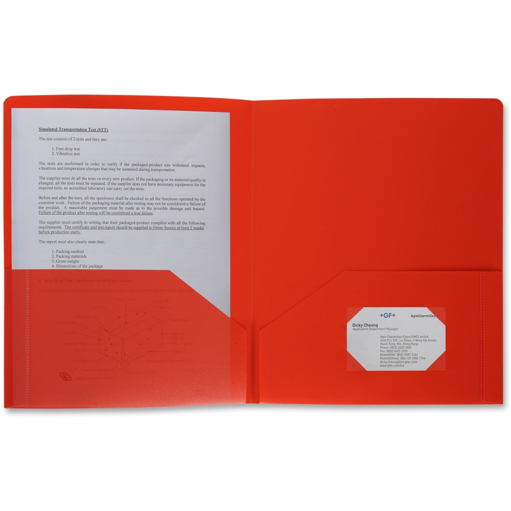 Business Source 2-Pocket Poly Portfolio, Letter Size, 8-1/2in x 11in, Red