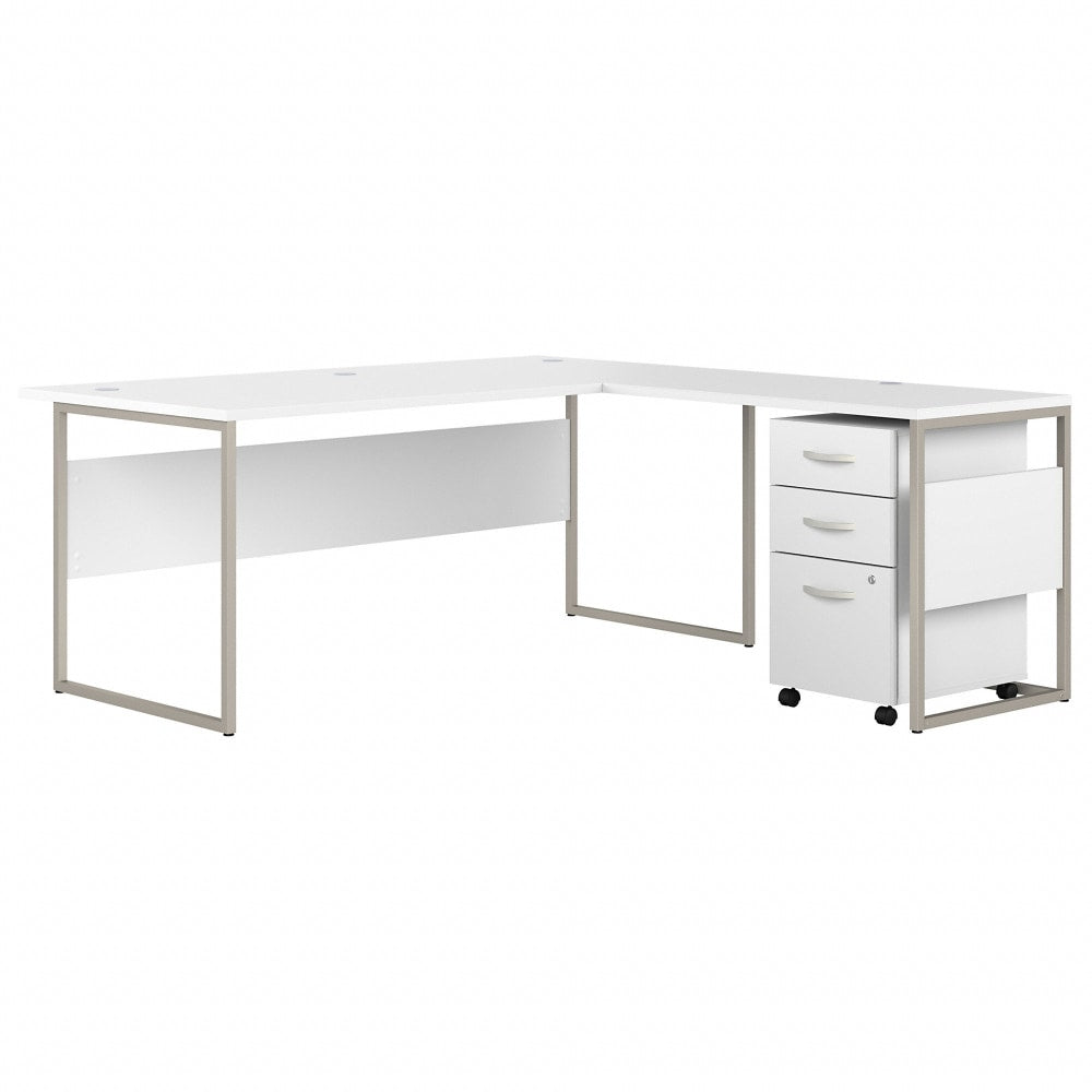 Bush Business Furniture Hybrid 72inW L-Shaped Corner Desk Table With 3-Drawer Mobile File Cabinet, White, Standard Delivery