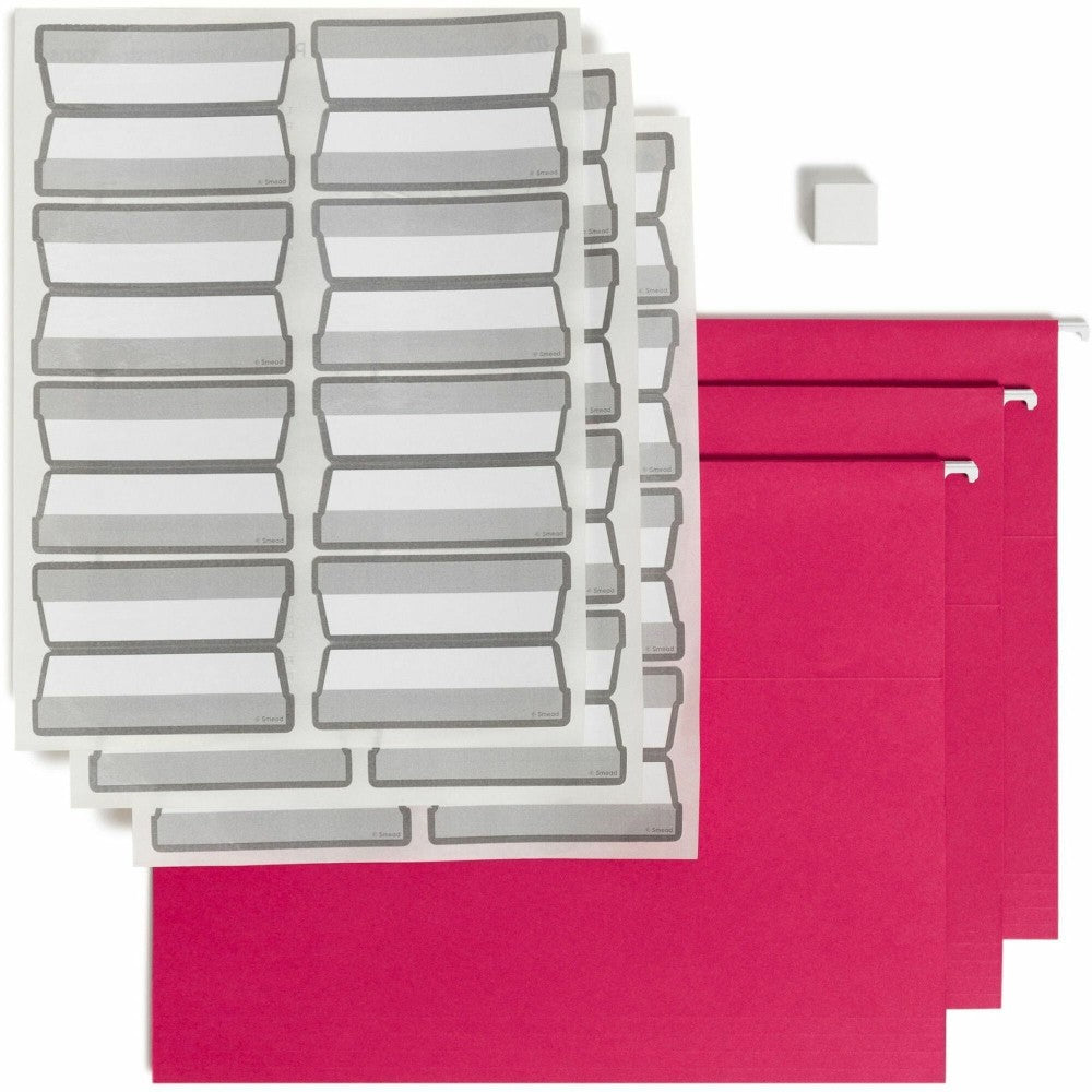 Smead ProTab Filing System With 20 Hanging File Folders, 24 ProTab 1/3-Cut Tab Labels And Eraser, Letter Size, Red