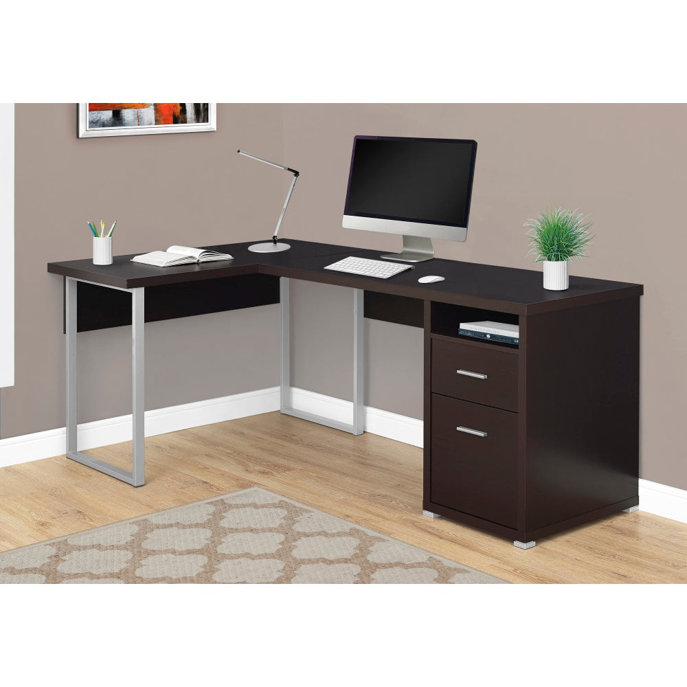 Monarch Specialties 79inW L-Shaped Corner Desk With 2 Drawers, Cappuccino