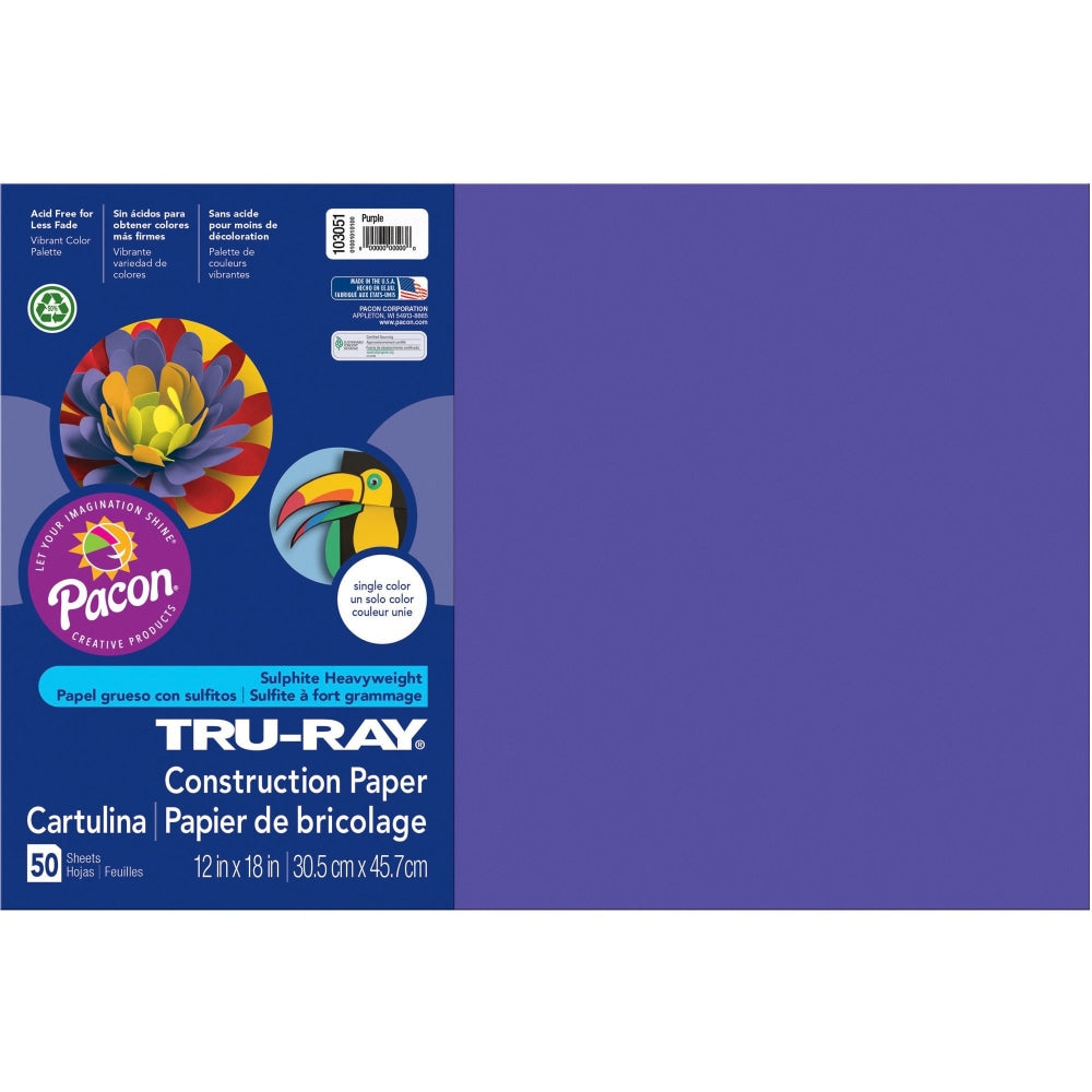 Tru-Ray Construction Paper, 50% Recycled, 12in x 18in, Purple, Pack Of 50