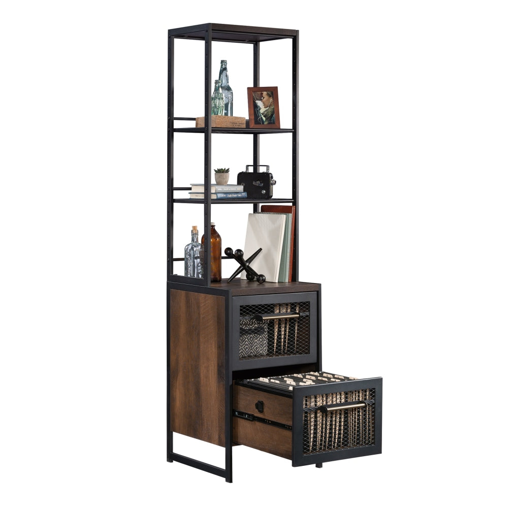 Sauder Briarbrook 19inD Vertical 2-Drawer File Cabinet With Bookcase Tower, Barrel Oak/Black