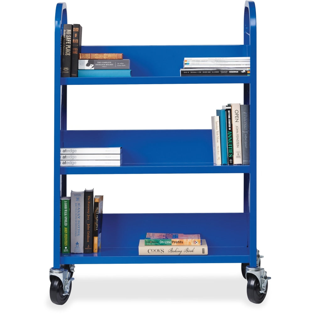 Lorell Single-Sided Mobile Steel Book Cart, 3-Shelf, Blue