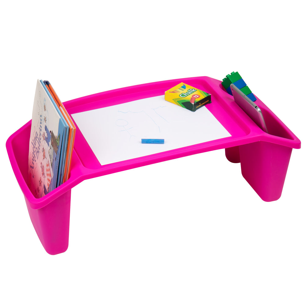 Mind Reader Sprout Collection Plastic Lap Desk with Side Storage Pockets, 8-1/2in H x 10-3/4in W x 22-1/4in D, Pink, KIDLAP-PNK