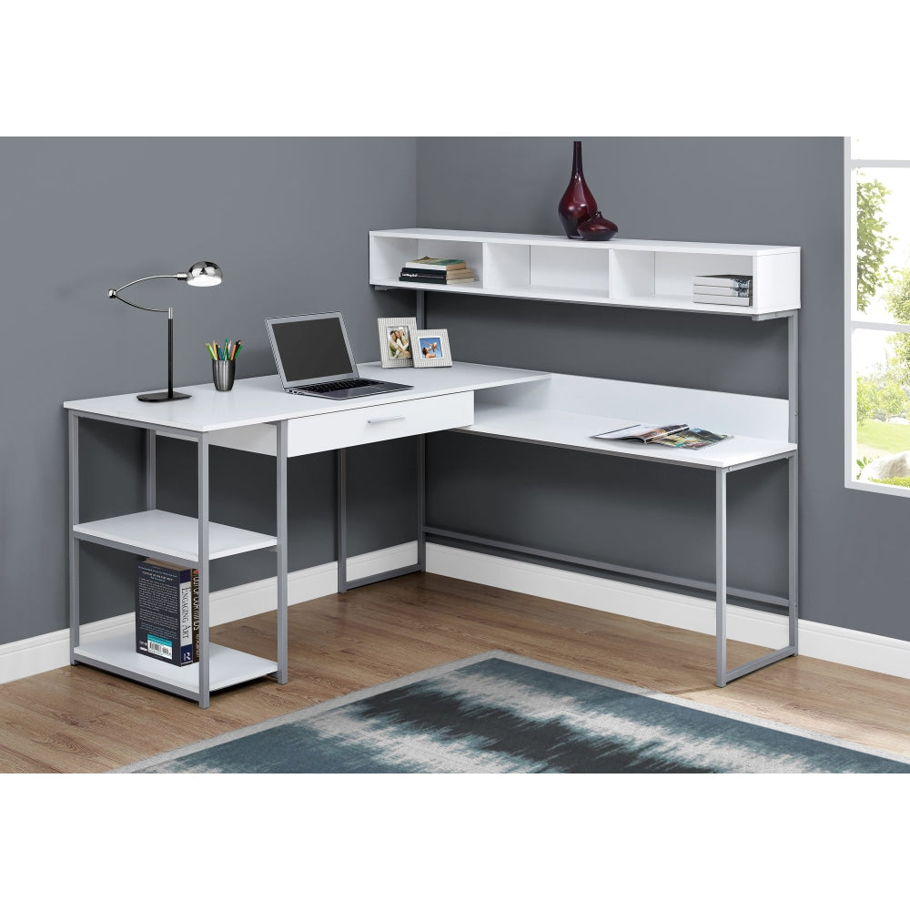 Monarch Specialties 59inW Corner Desk Workstation, White/Silver