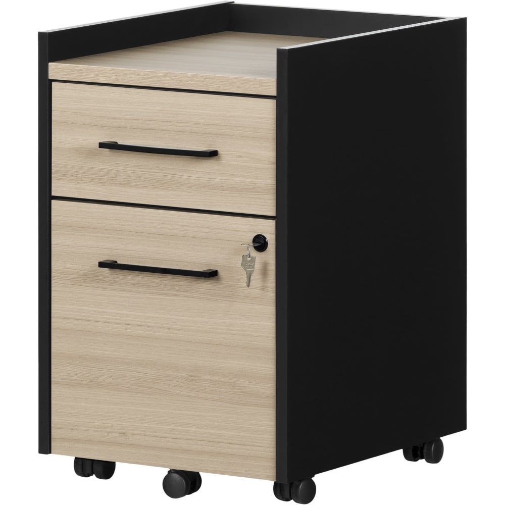 South Shore Kozack 15-1/2inW x 18-1/4inD Lateral 2-Drawer Mobile File Cabinet, Soft Elm/Matte Black