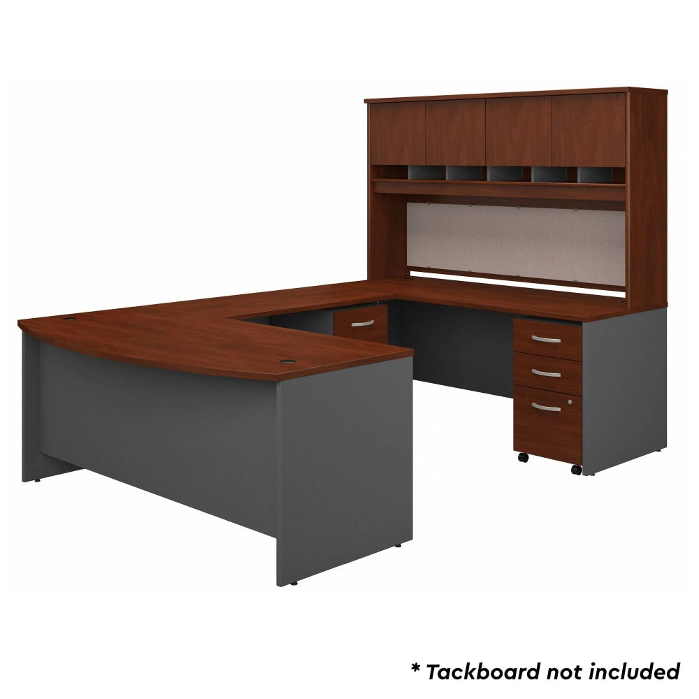 Bush Business Furniture 72inW Bow-Front U-Shaped Corner Desk With Hutch And Storage, Hansen Cherry/Graphite Gray, Standard Delivery