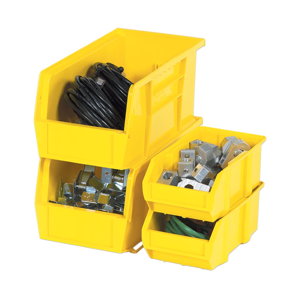 B O X Packaging Plastic Stackable Bin Boxes, Small Size, 18in x 11in x 10in, Yellow, Pack Of 4