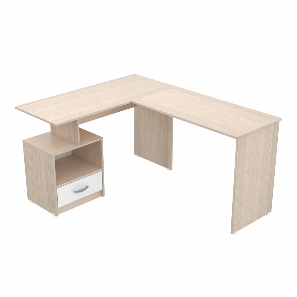 Inval 60inW L-Shaped Corner Desk, Maple/White