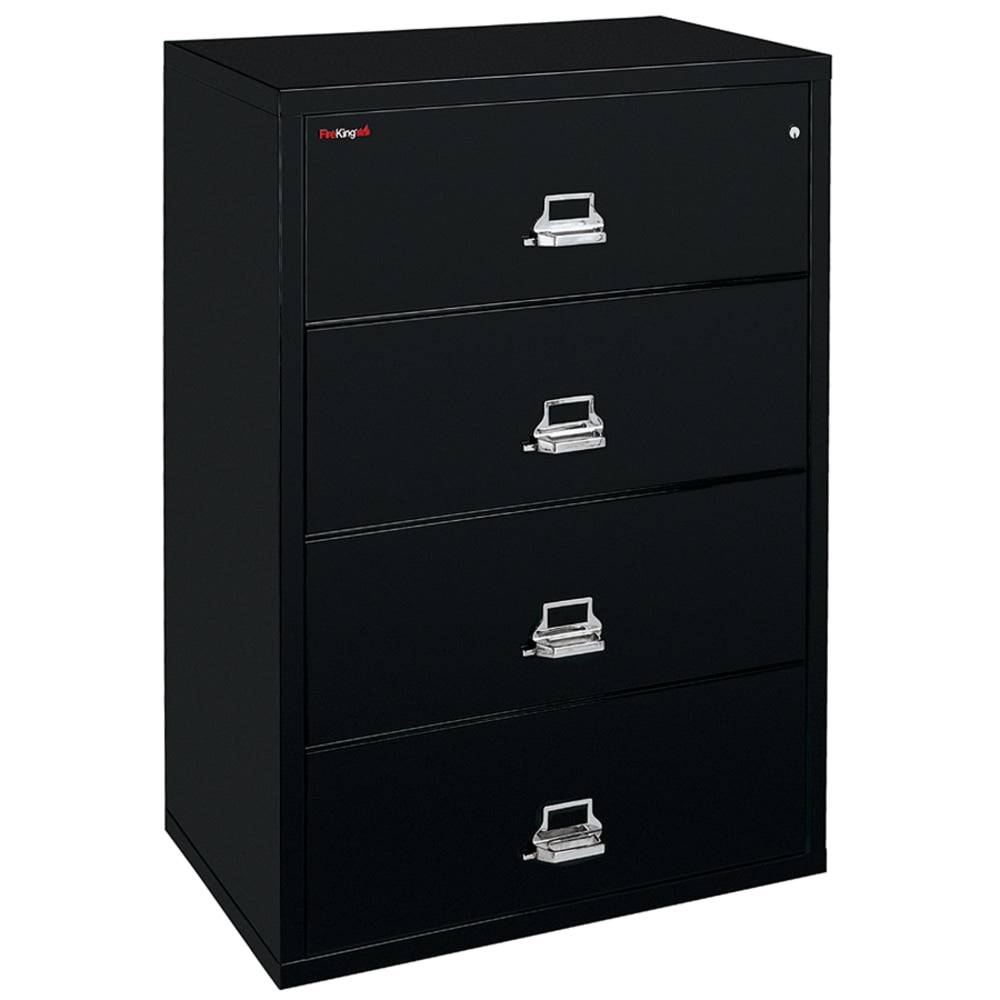 FireKing UL 1-Hour 22-1/8inW x 37-1/2inD Lateral 4-Drawer Fireproof File Cabinet, Black, White Glove Delivery