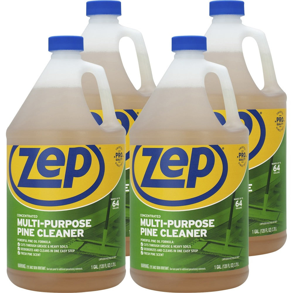 Zep Multipurpose Pine Cleaner - For Multipurpose - Concentrate - 128 fl oz (4 quart) - Pine ScentBottle - 4 / Carton - Disinfectant, Deodorize - Brown