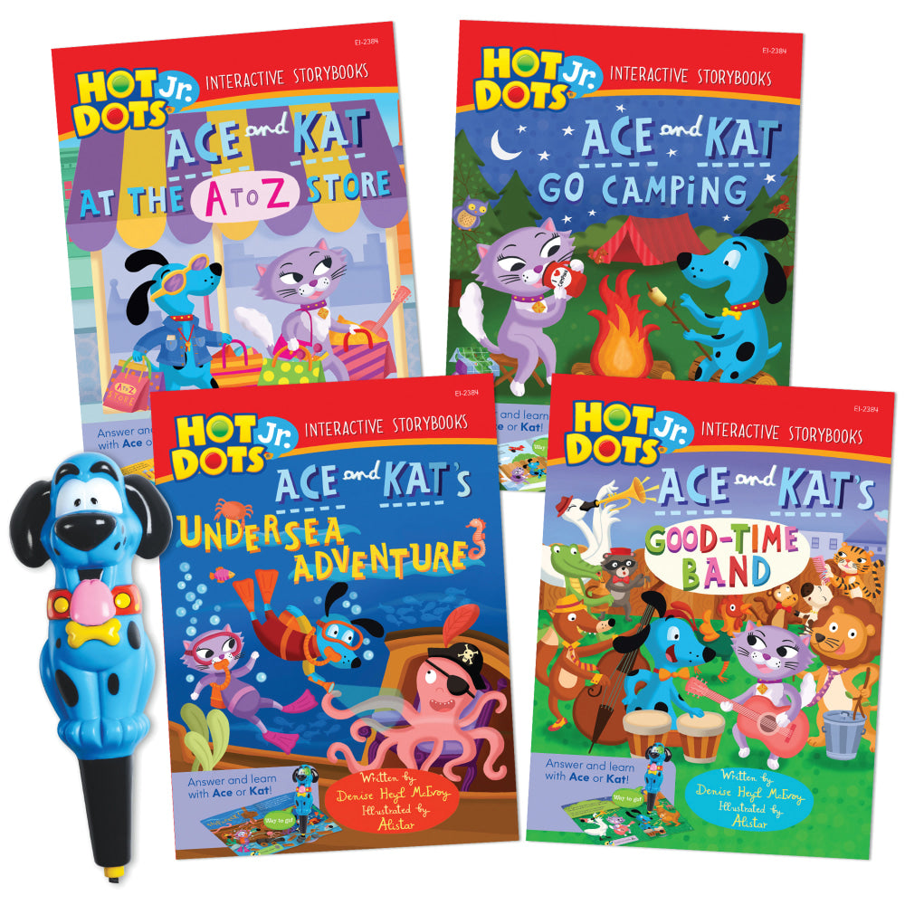 Educational Insights Hot Dots Jr. Interactive Storybooks - 4 Book Set with Ace-the Talking, Teaching Dog Pen