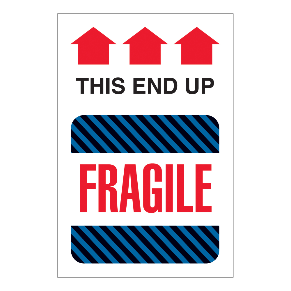 Tape Logic International Safe-Handling Labels, "This End Up - Fragile", DL1550, Rectangle, 4in x 6in, Multicolor, Roll Of 500 Labels