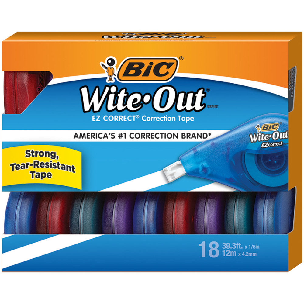 BIC Wite-Out EZ Correction Tape, 478-13/16in, White, Pack Of 18 Dispensers