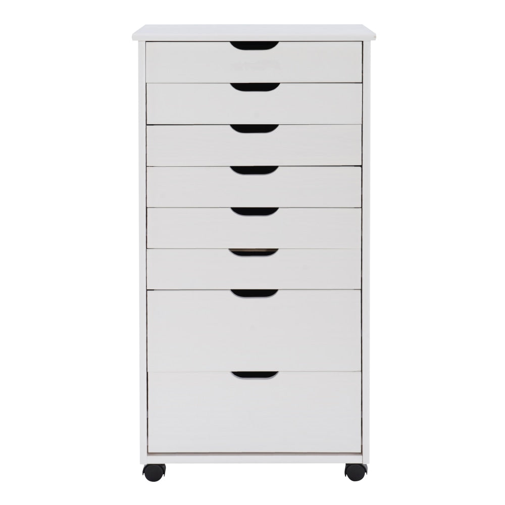 Linon Casimer 8-Drawer Rolling Home Office Storage Cart, White