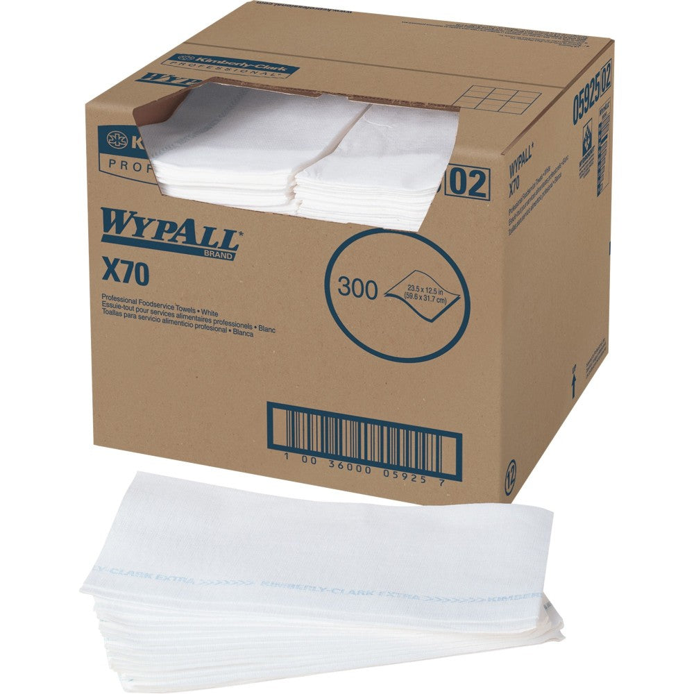 Wypall X70 Foodservice Quarter-Fold Towel Wipers, 12 1/2in x 23 1/2in, White, Carton Of 300